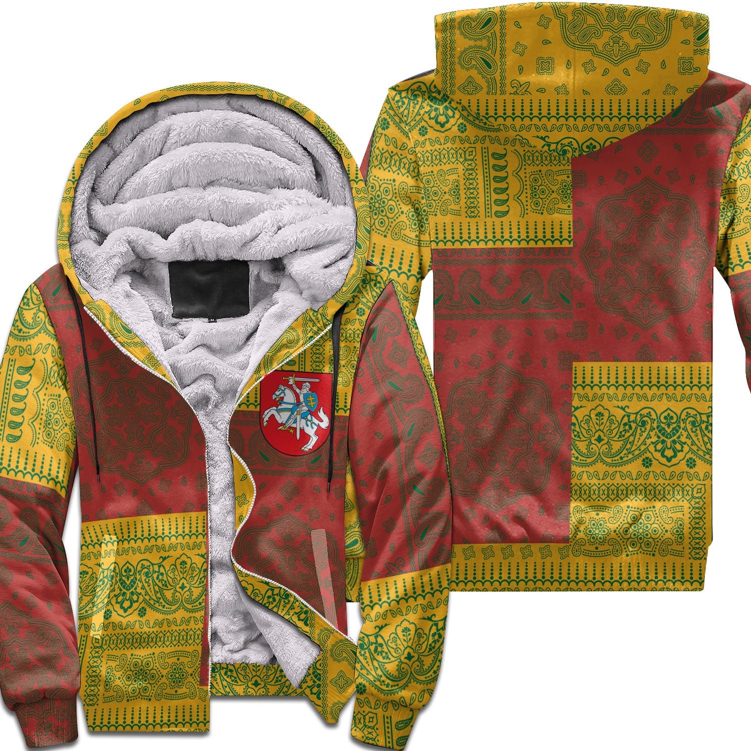 Lithuania Sherpa Hoodie Flag And Paisley Basic Style 1