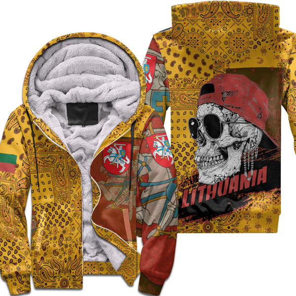 Lithuania Sherpa Hoodie Paisley Flag And Skull Style 1