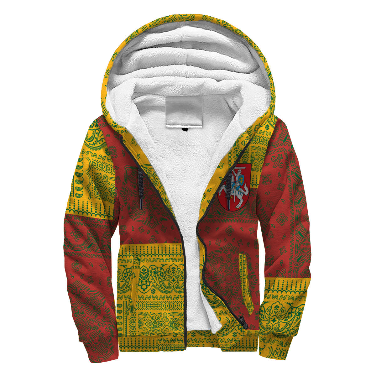 Lithuania Sherpa Hoodie Flag And Paisley Basic Style 3