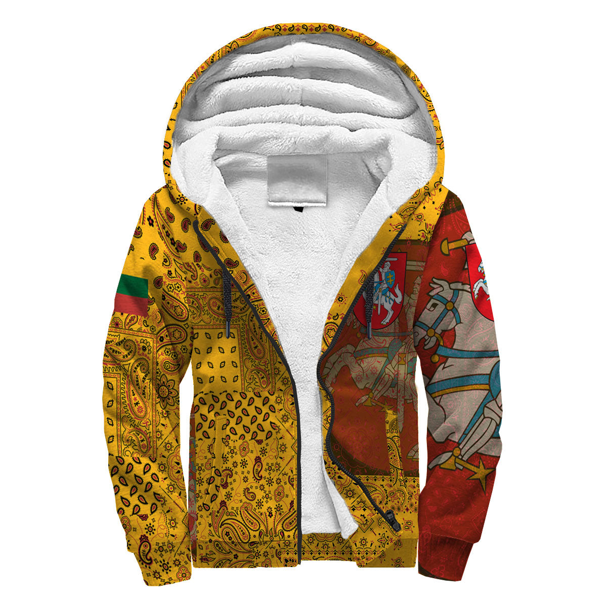 Lithuania Sherpa Hoodie Paisley Flag And Skull Style 3