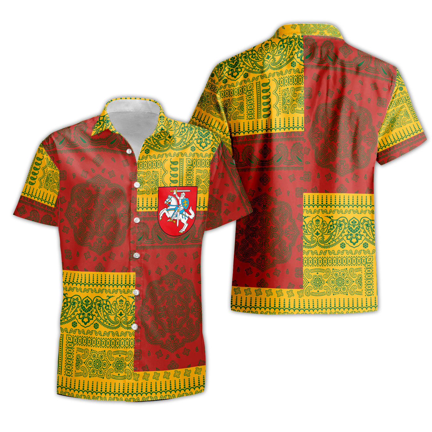 Lithuania Short Sleeve Shirt Flag And Paisley Basic Style 1