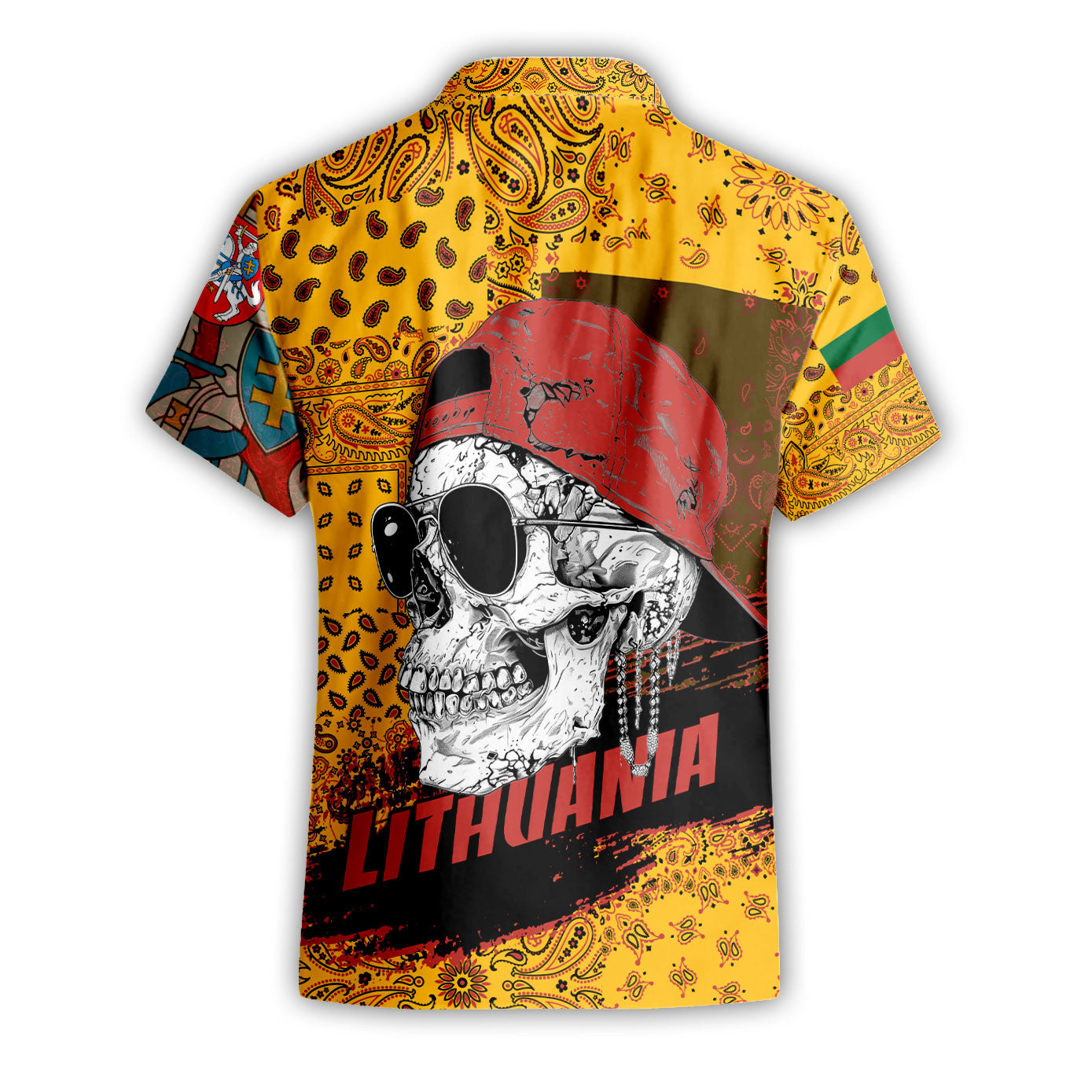 Lithuania Short Sleeve Shirt Paisley Flag And Skull Style 2