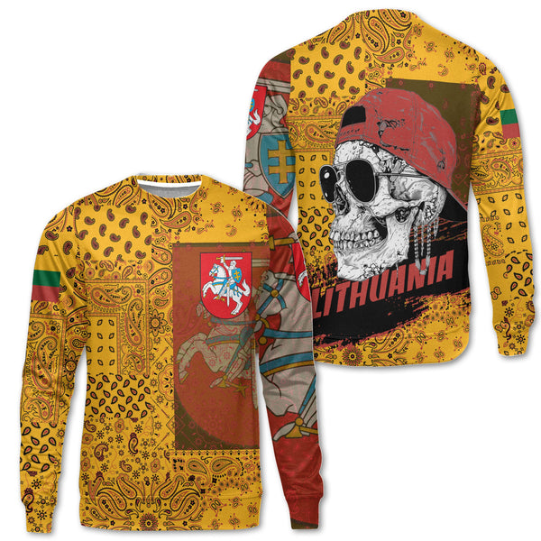 Lithuania Sweatshirt Paisley Flag And Skull Style 1