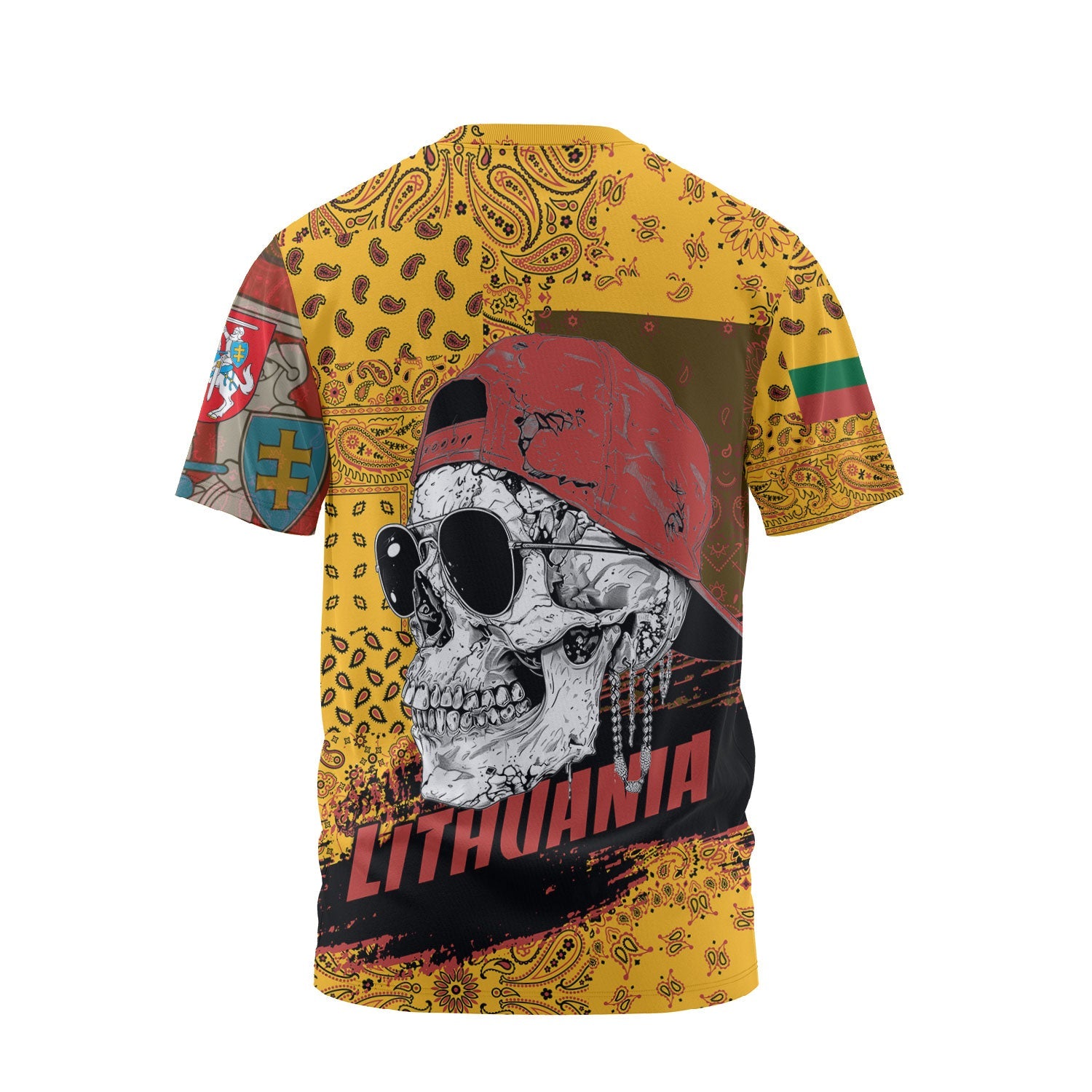 Lithuania T Shirt Paisley Flag And Skull Style 2