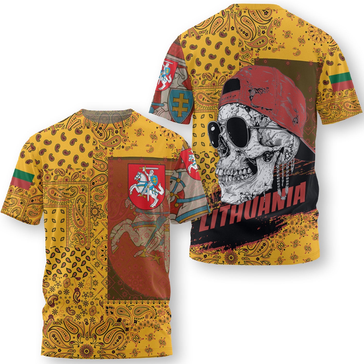 Lithuania T Shirt Paisley Flag And Skull Style 3