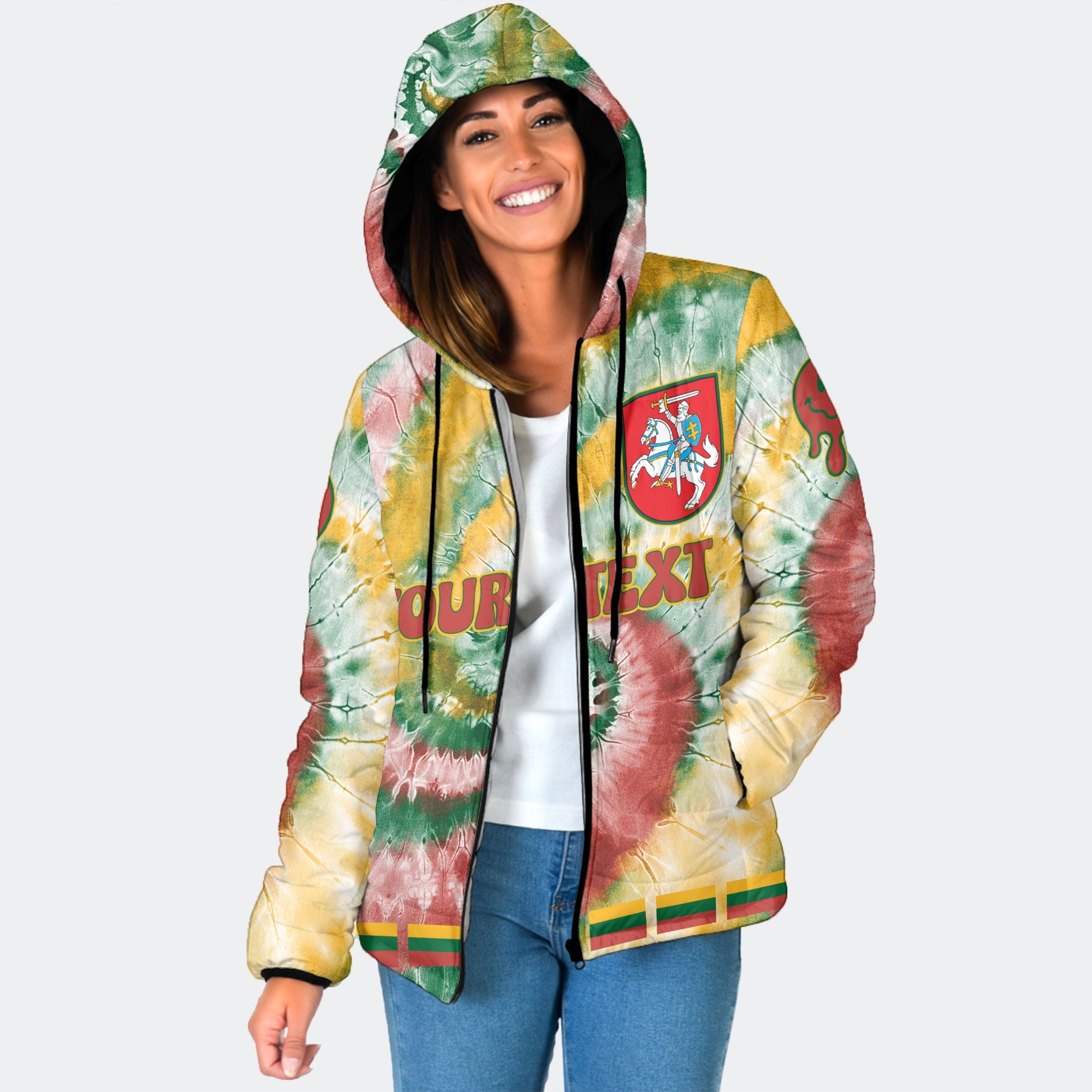 Lithuania Women Hooded Padded Jacket Custom Tie Dye Style 1