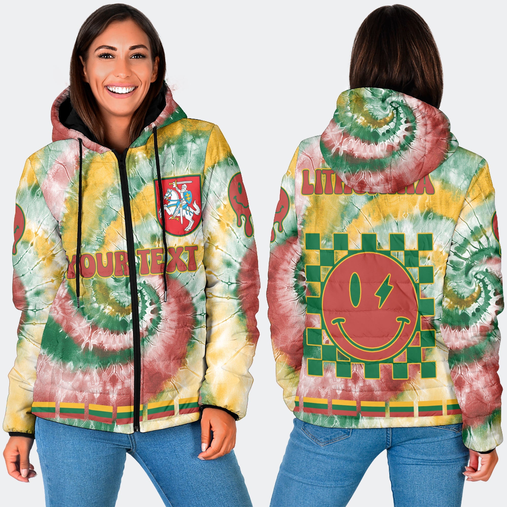 Lithuania Women Hooded Padded Jacket Custom Tie Dye Style 3