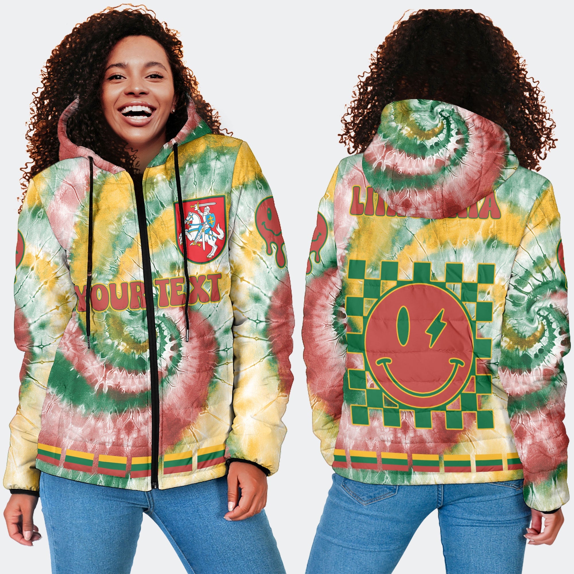 Lithuania Women Hooded Padded Jacket Custom Tie Dye Style 4