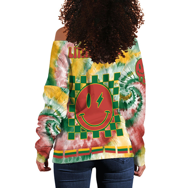 Lithuania Women Off Shoulder Sweatshirt Custom Tie Dye Style 1