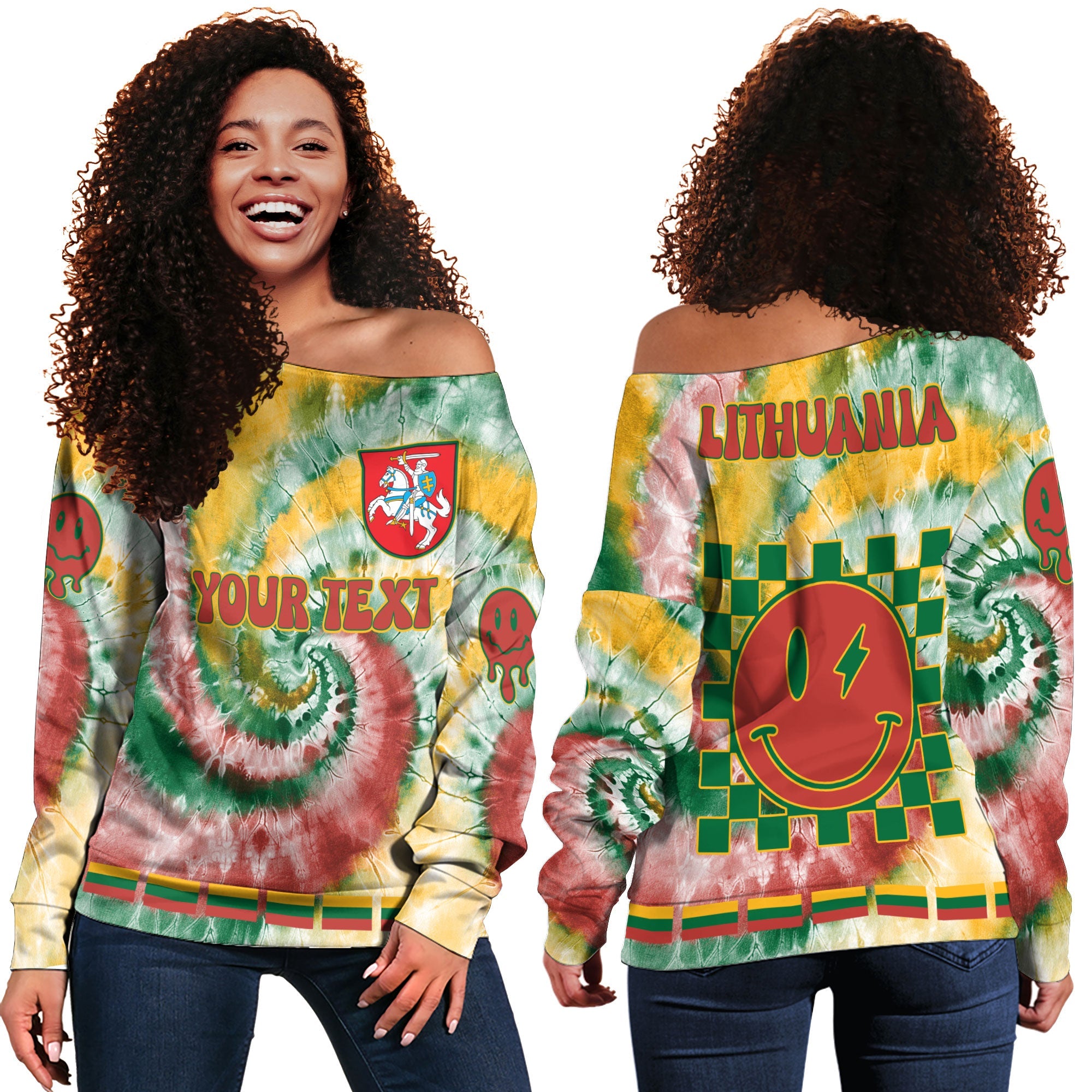 Lithuania Women Off Shoulder Sweatshirt Custom Tie Dye Style 2