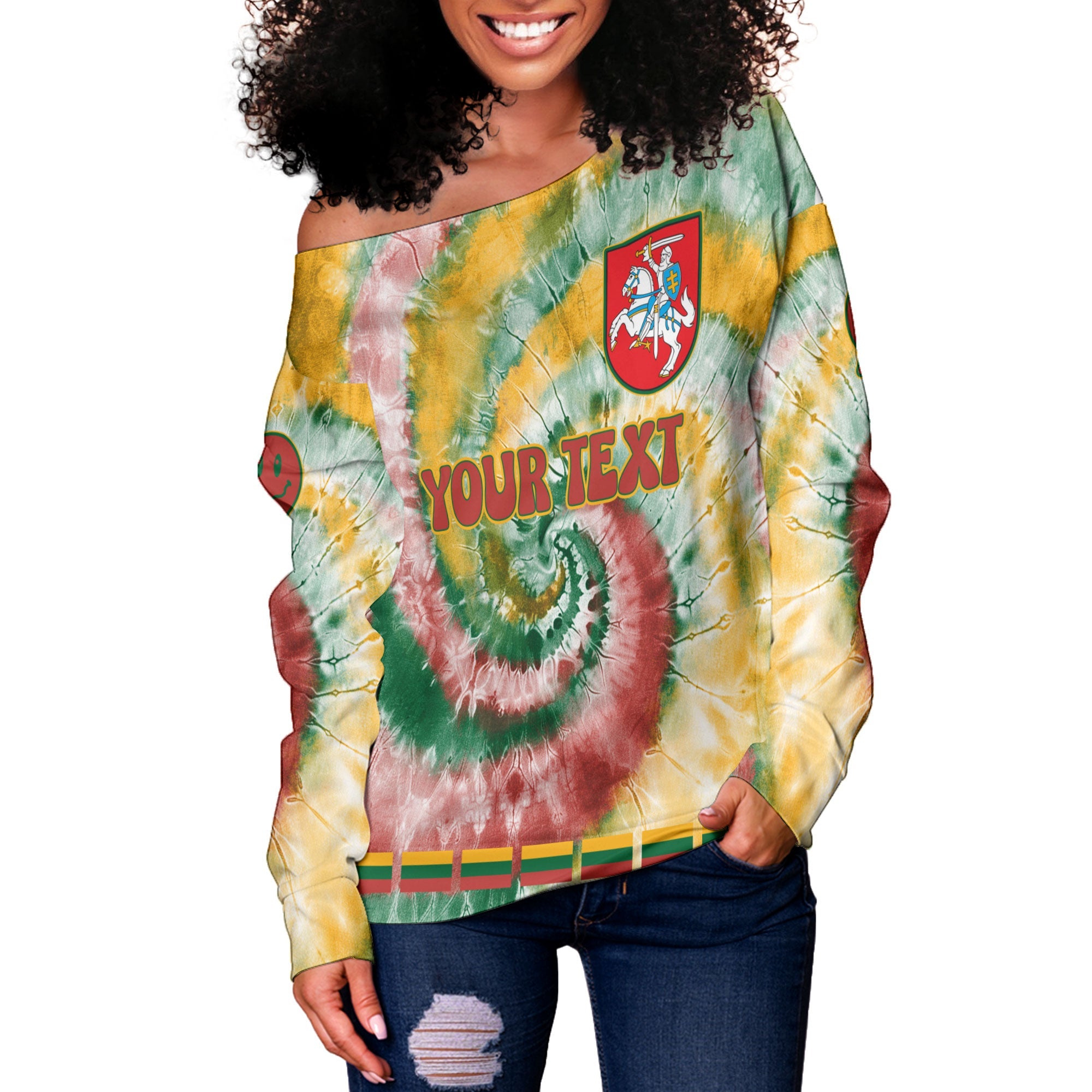 Lithuania Women Off Shoulder Sweatshirt Custom Tie Dye Style 3