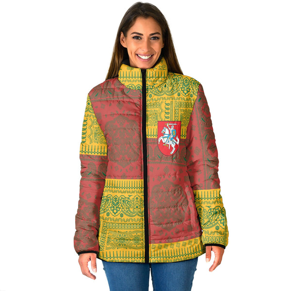 Lithuania Women Padded Jacket Flag And Paisley Basic Style 1