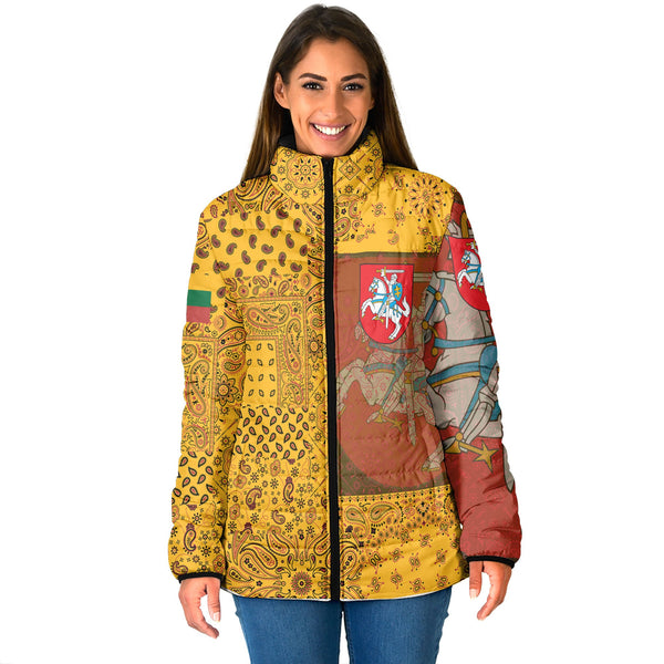 Lithuania Women Padded Jacket Paisley Flag And Skull Style 1