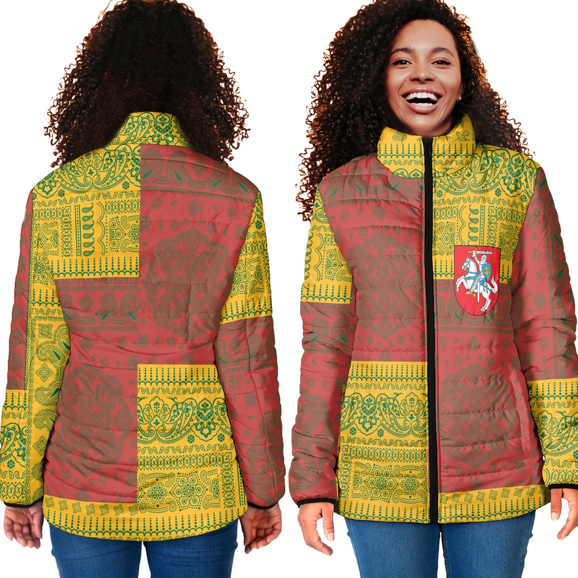 Lithuania Women Padded Jacket Flag And Paisley Basic Style 4