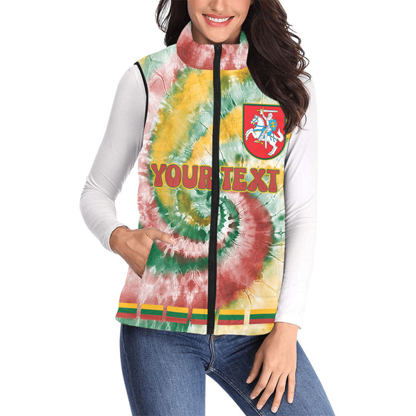 Lithuania Women Padded Jacket Vest Custom Tie Dye Style 1