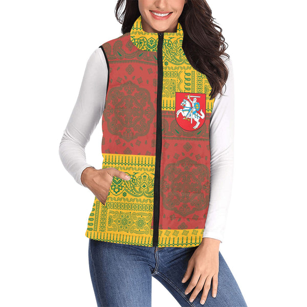 Lithuania Women Padded Jacket Vest Flag And Paisley Basic Style 1