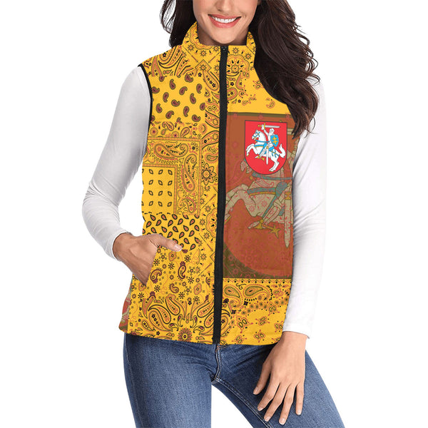 Lithuania Women Padded Jacket Vest Paisley Flag And Skull Style 1