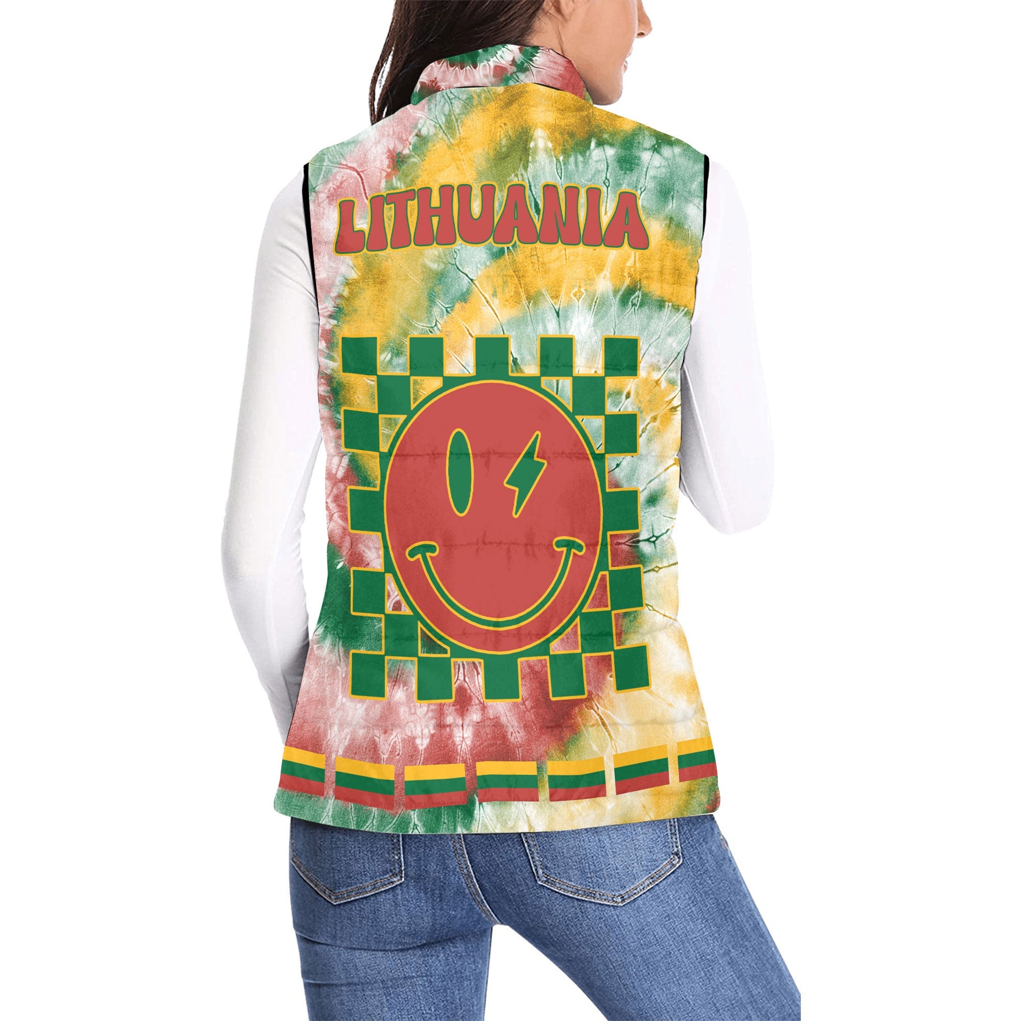 Lithuania Women Padded Jacket Vest Custom Tie Dye Style 2