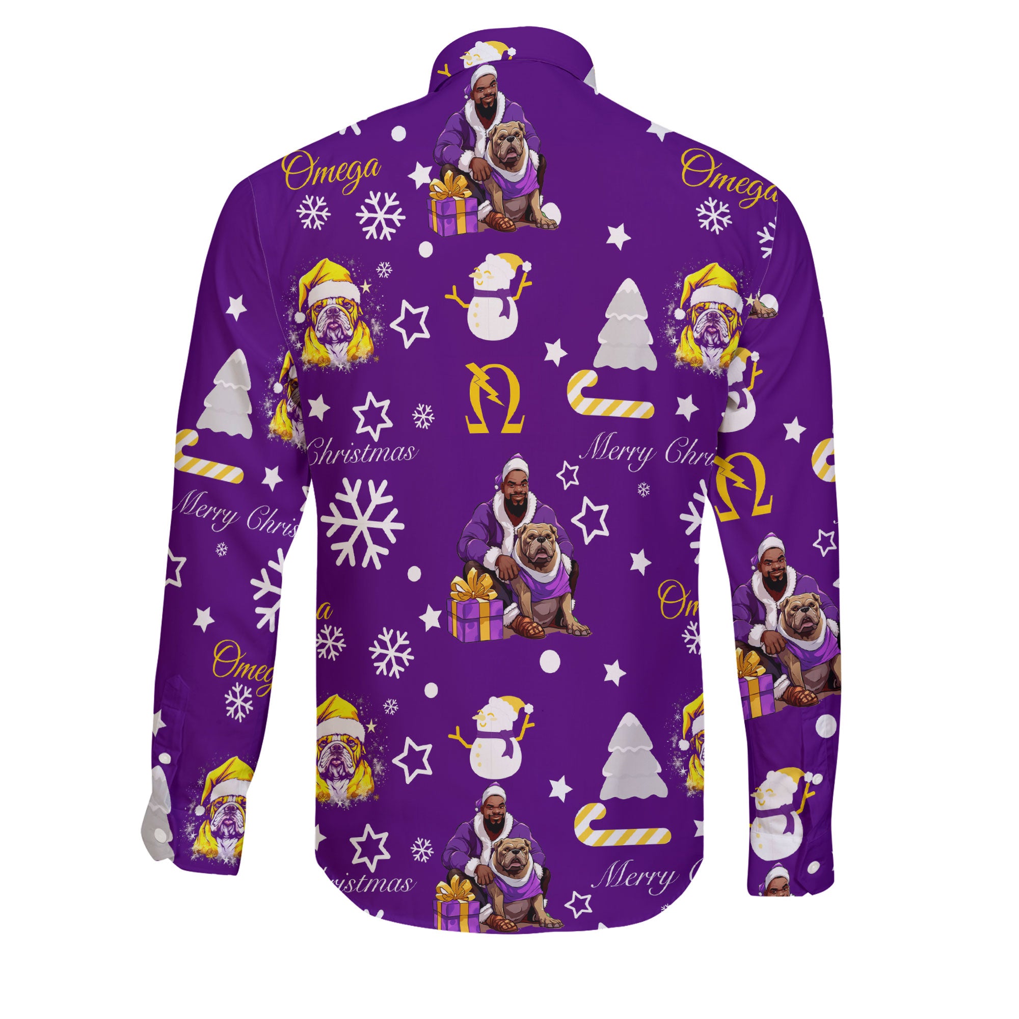 Fraternity Shirt - OPP Christmas Long Sleeve Button Shirt Bulldog Purple Pattern Style