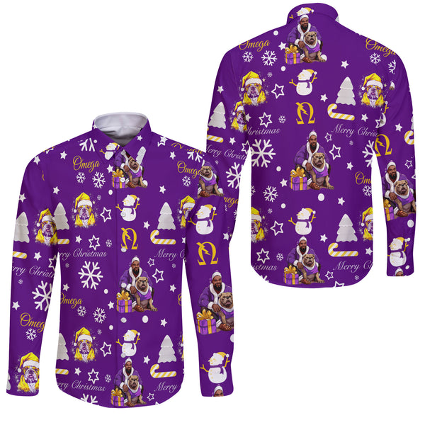 Fraternity Shirt - OPP Christmas Long Sleeve Button Shirt Bulldog Purple Pattern Style