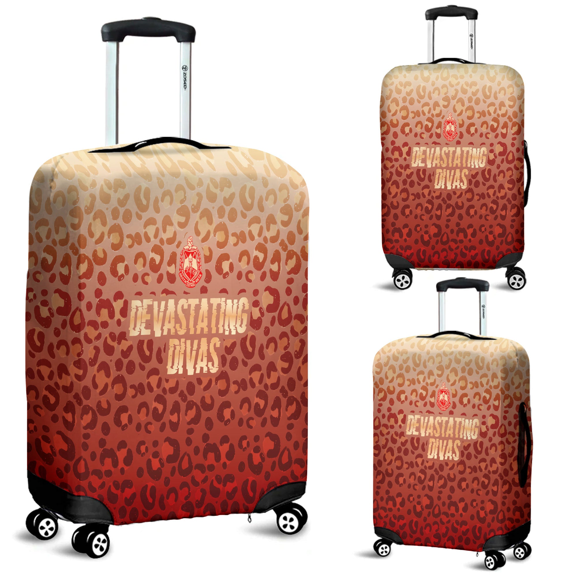 Delta Sigma Theta Luggage Cover Devastating Divas Leopard Print Style