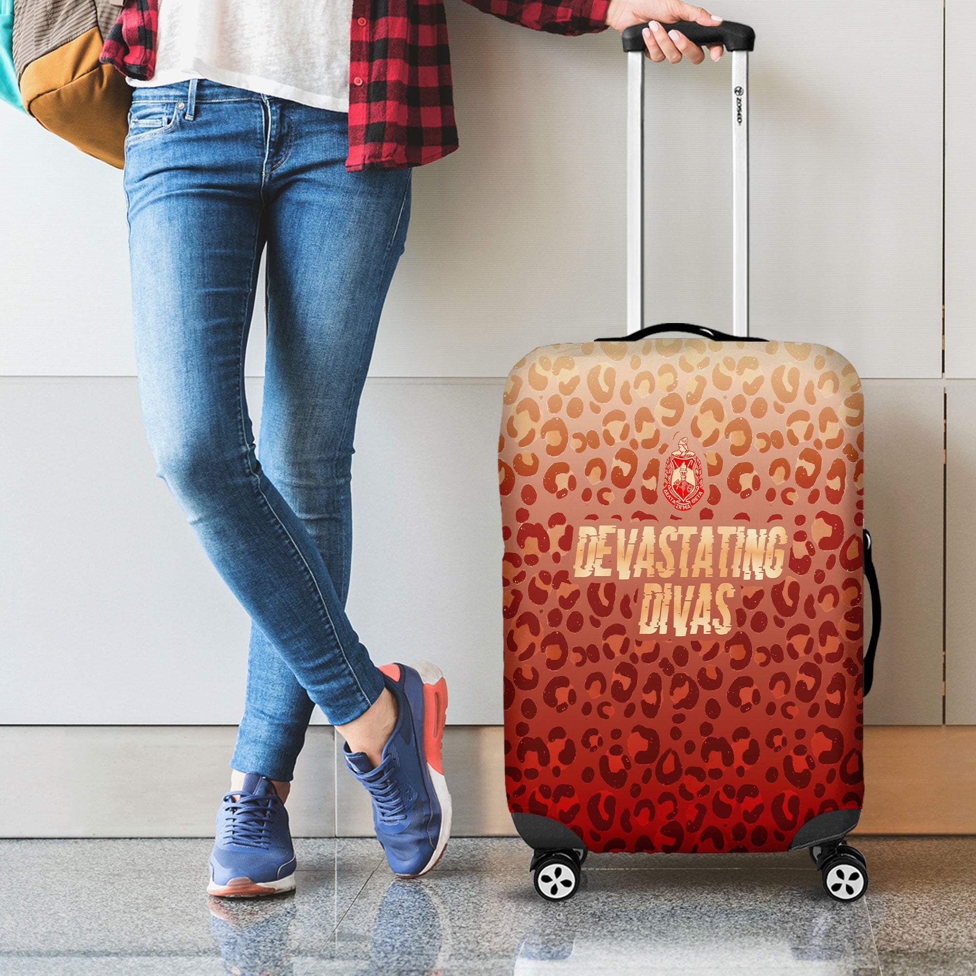 Delta Sigma Theta Luggage Cover Devastating Divas Leopard Print Style