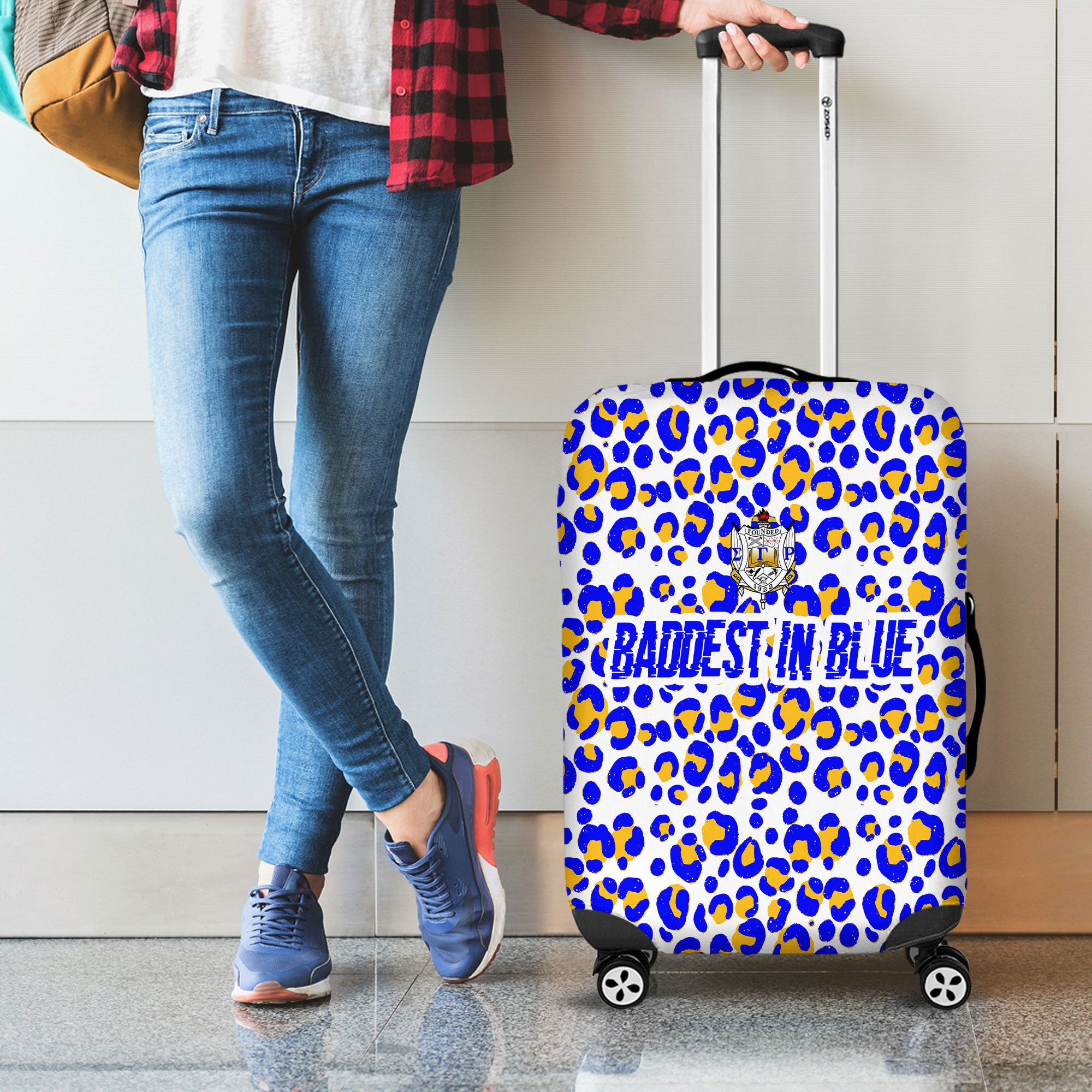 Sigma Gamma Rho Luggage Cover Baddest in Blue Leopard Print  Style