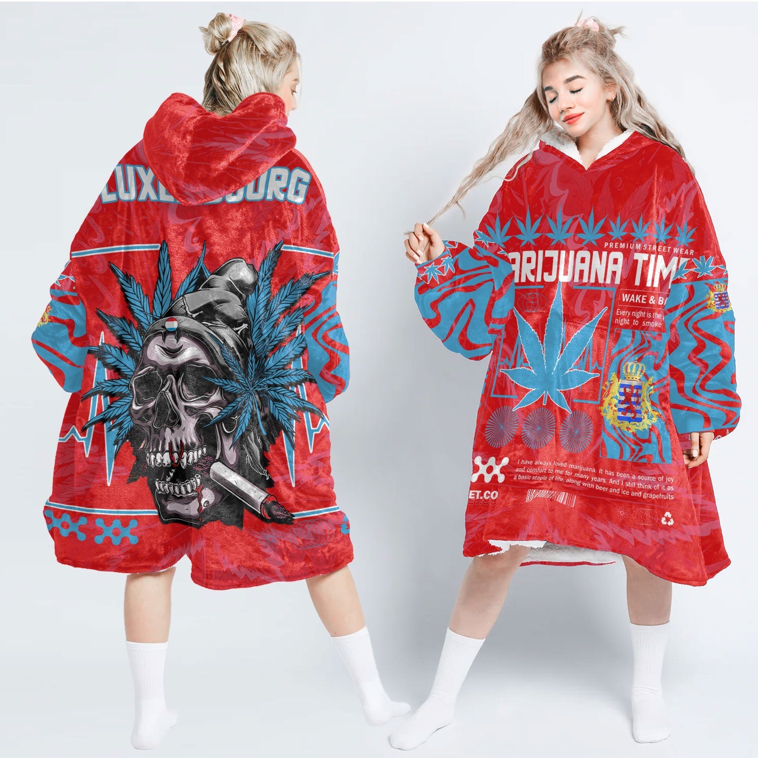 Luxembourg Snug Hoodie Flag & Coat Of Arms Marijuanas Style