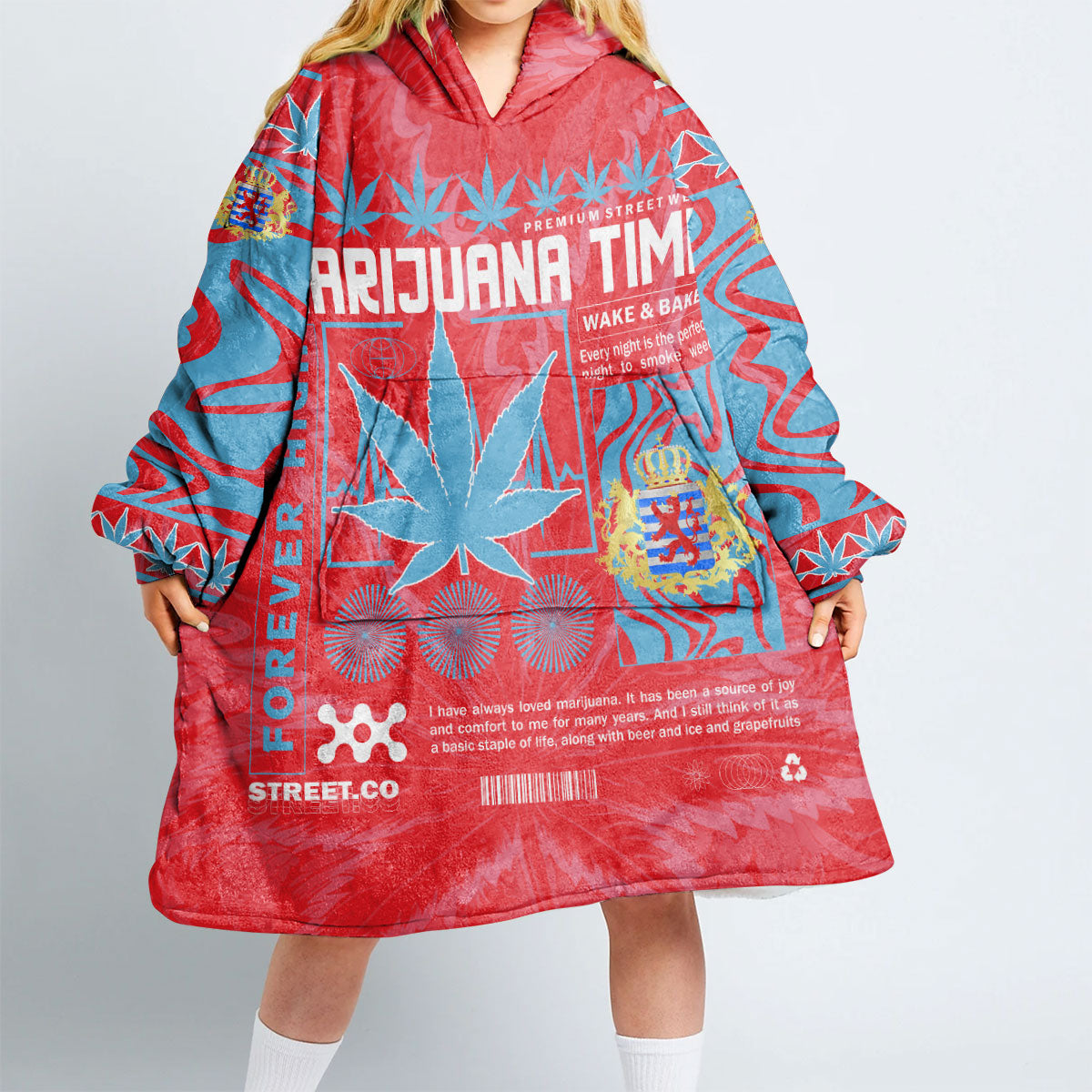 Luxembourg Snug Hoodie Flag & Coat Of Arms Marijuanas Style