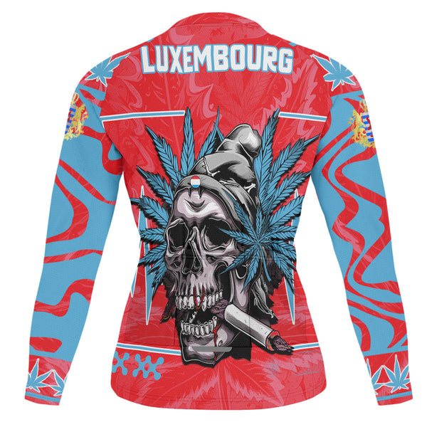 Luxembourg Men's Cycling Jersey Long Sleeve Flag & Coat Of Arms Marijuanas Style