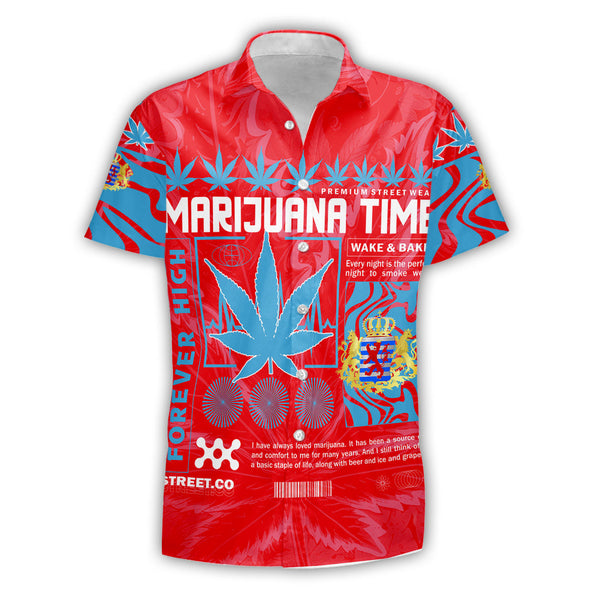 Luxembourg Short Sleeve Shirt Flag & Coat Of Arms Marijuanas Style