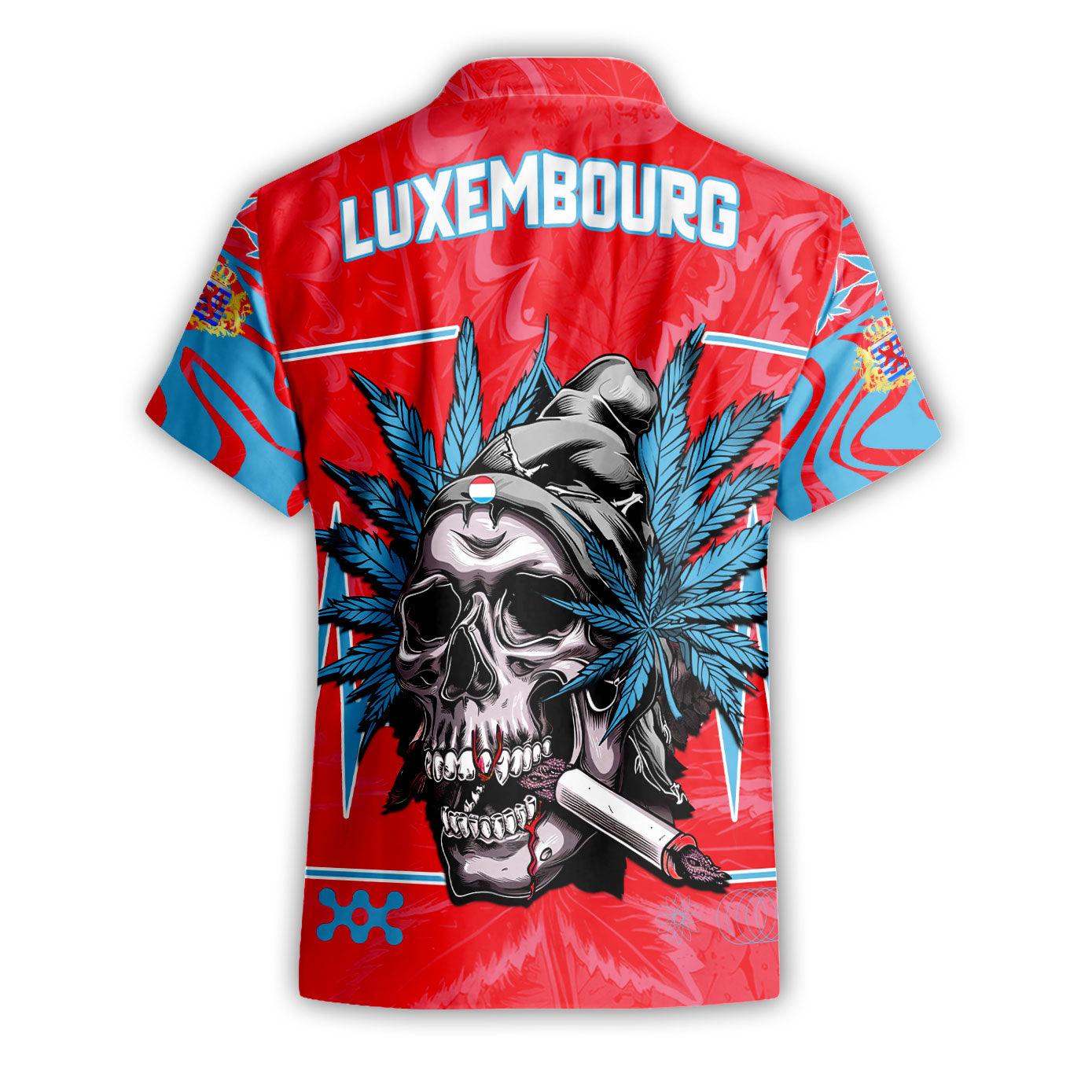 Luxembourg Short Sleeve Shirt Flag & Coat Of Arms Marijuanas Style