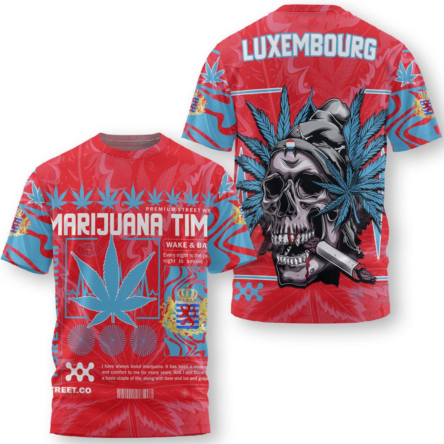 Luxembourg T Shirt Flag & Coat Of Arms Marijuanas Style