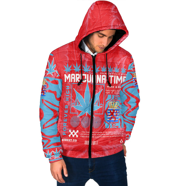 Luxembourg Men Hooded Padded Jacket Flag & Coat Of Arms Of The Province Marijuanas Style