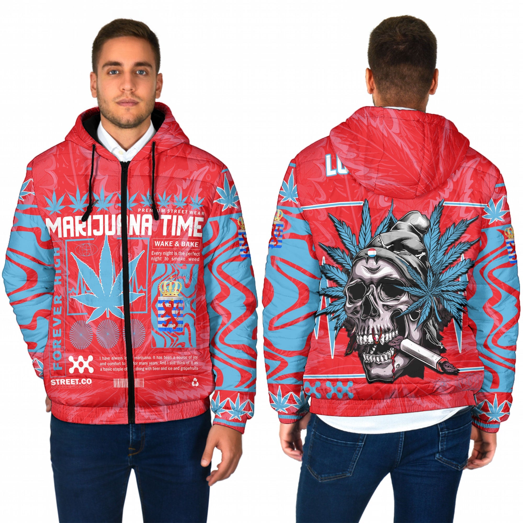 Luxembourg Men Hooded Padded Jacket Flag & Coat Of Arms Of The Province Marijuanas Style