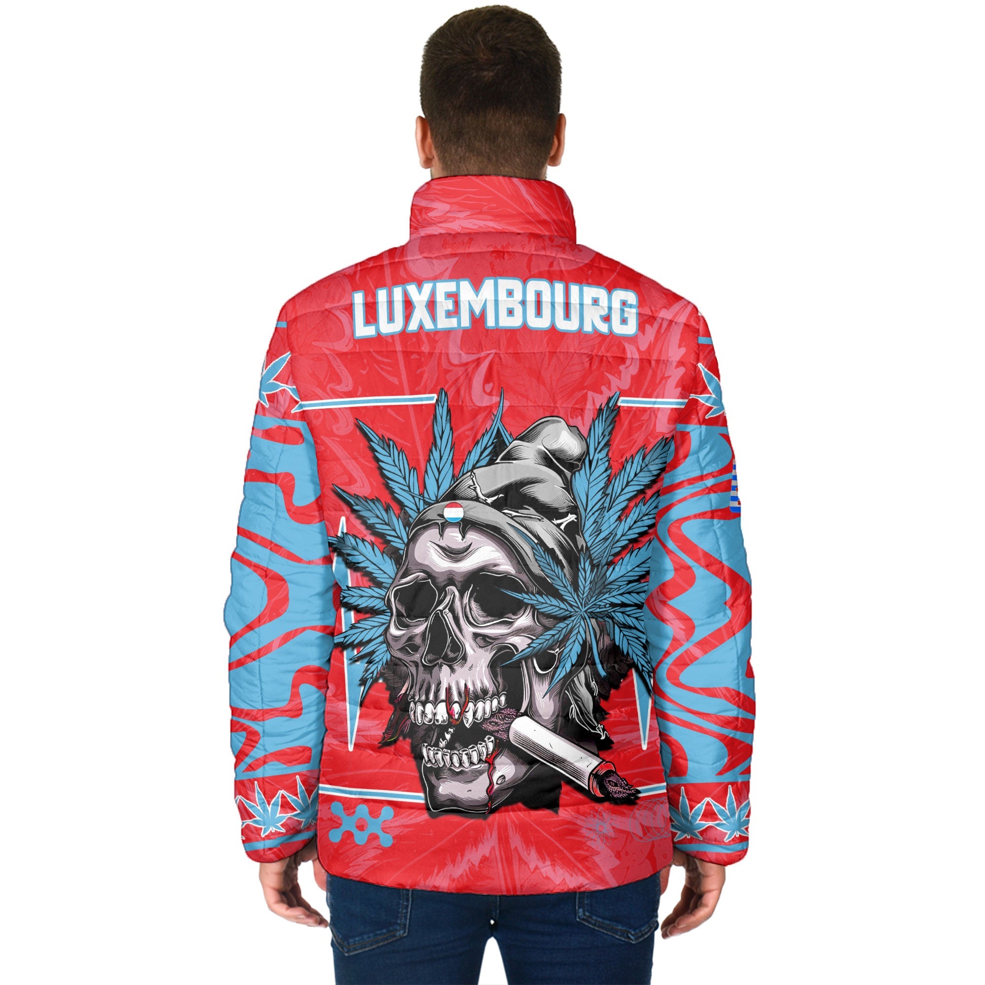 Luxembourg Men Padded Jacket Flag & Coat Of Arms Of The Province Marijuanas Style