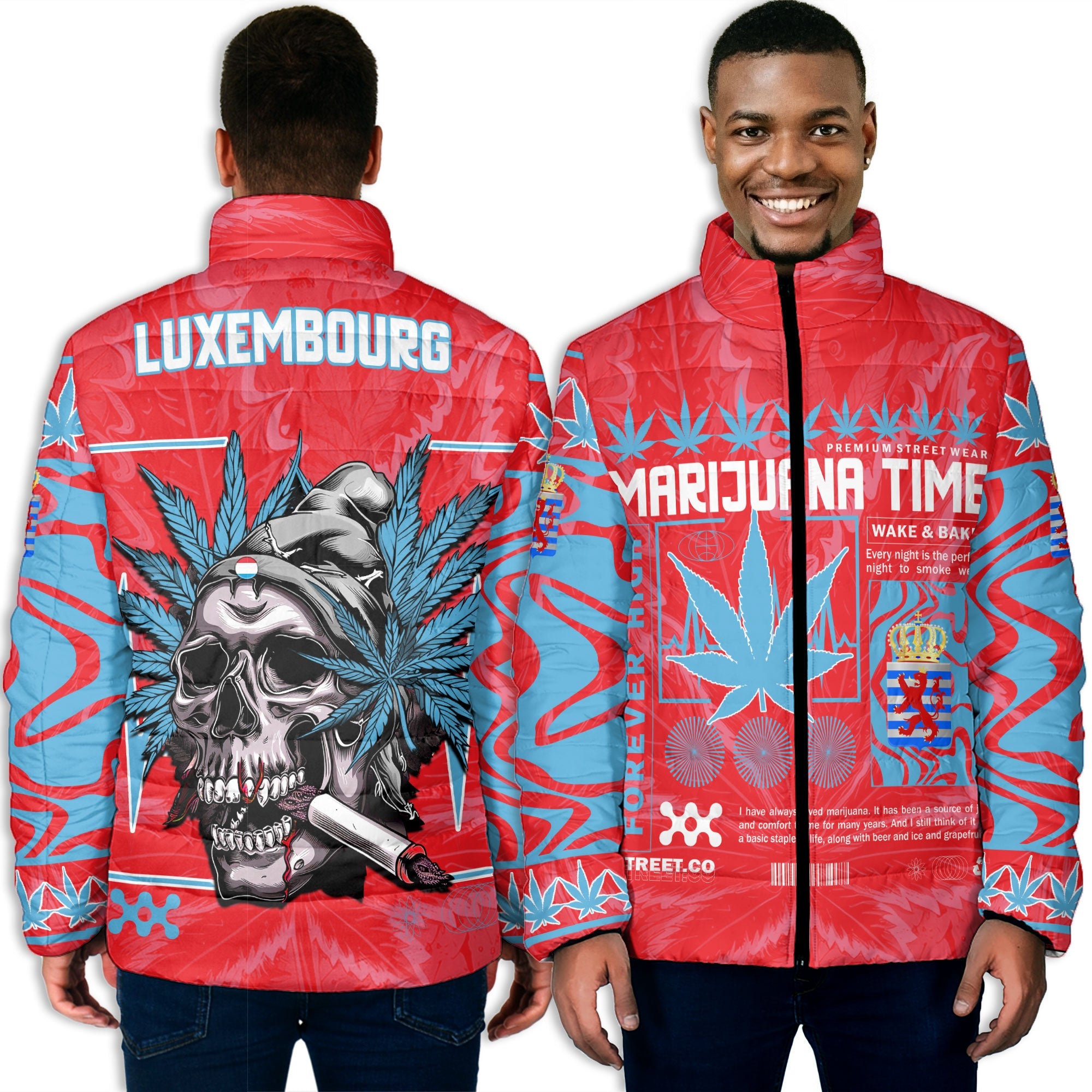 Luxembourg Men Padded Jacket Flag & Coat Of Arms Of The Province Marijuanas Style