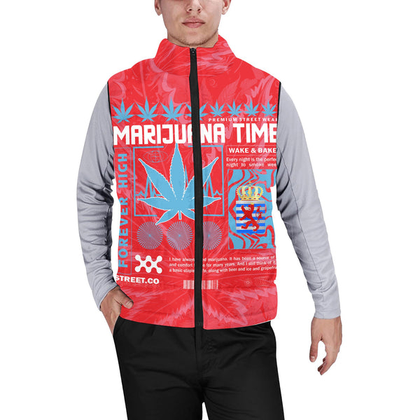 Luxembourg Men Padded Jacket Vest Flag & Coat Of Arms Of The Province Marijuanas Style