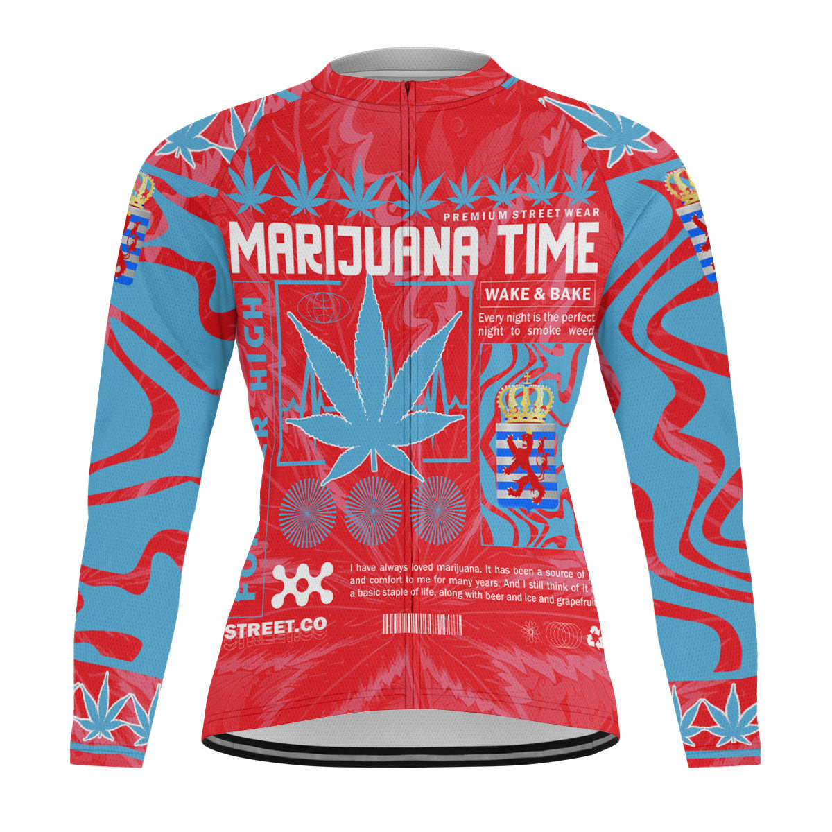 Luxembourg Men's Cycling Jersey Long Sleeve Flag & Coat Of Arms Of The Province Marijuanas Style