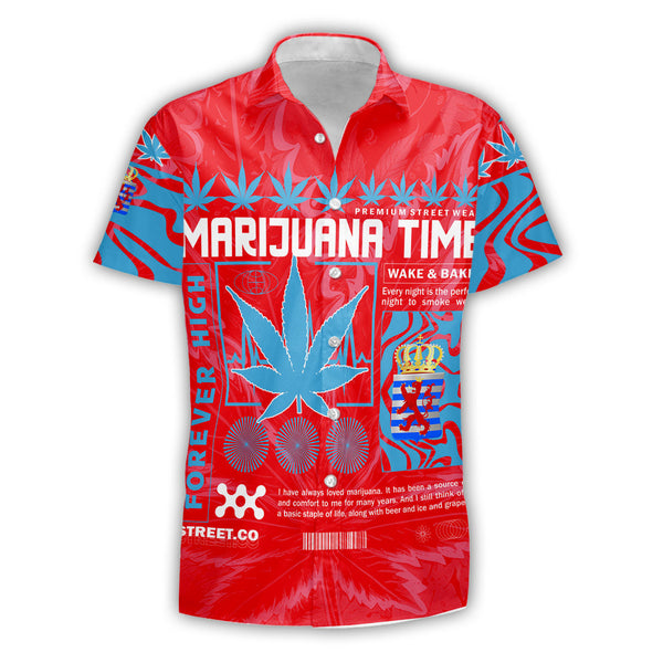 Luxembourg Short Sleeve Shirt Flag & Coat Of Arms Of The Province Marijuanas Style