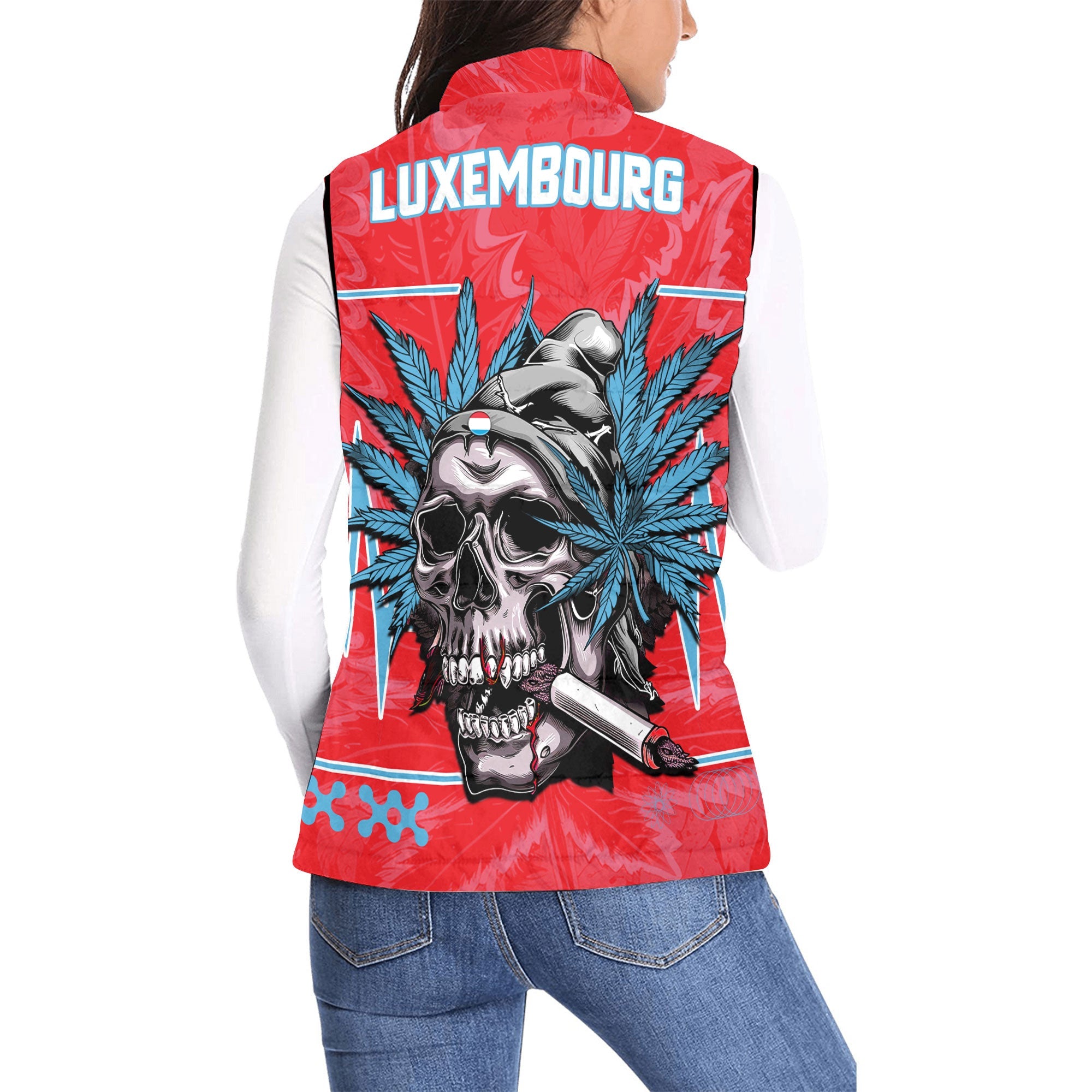 Luxembourg Women Padded Jacket Vest Flag & Coat Of Arms Of The Province Marijuanas Style