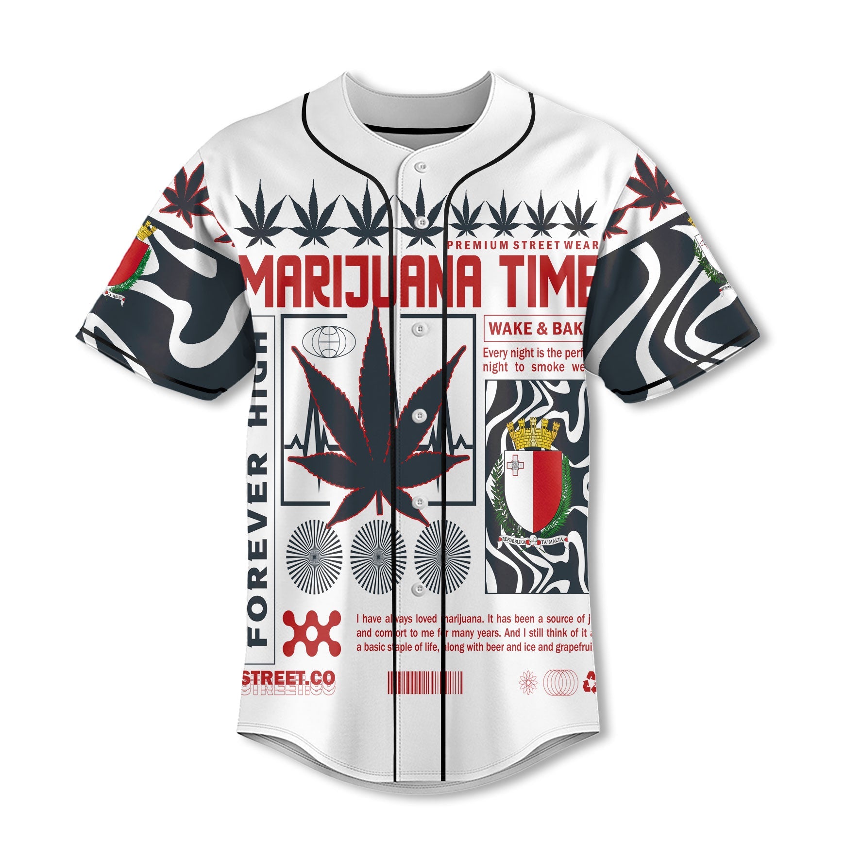 Malta Baseball Jersey Flag & Coat Of Arms Marijuanas Style