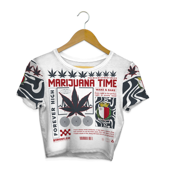 Malta Crop Top T Shirt Flag & Coat Of Arms Marijuanas Style