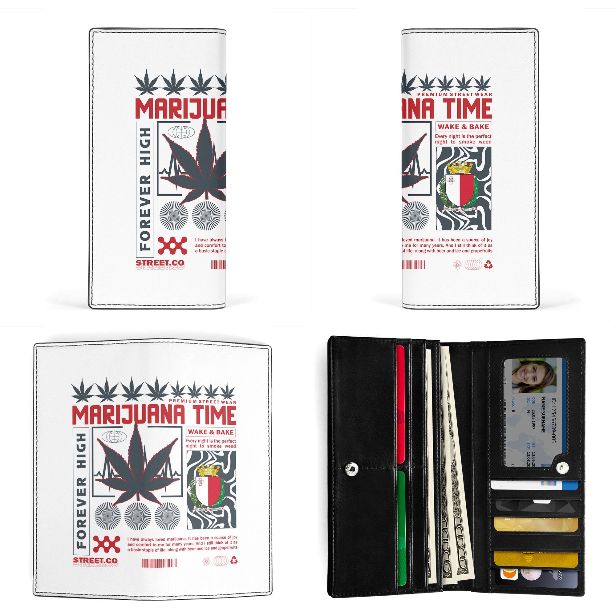 Malta Leather Wallet Flag & Coat Of Arms Marijuanas Style