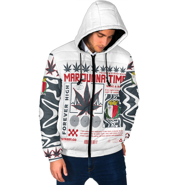 Malta Men Hooded Padded Jacket Flag & Coat Of Arms Marijuanas Style