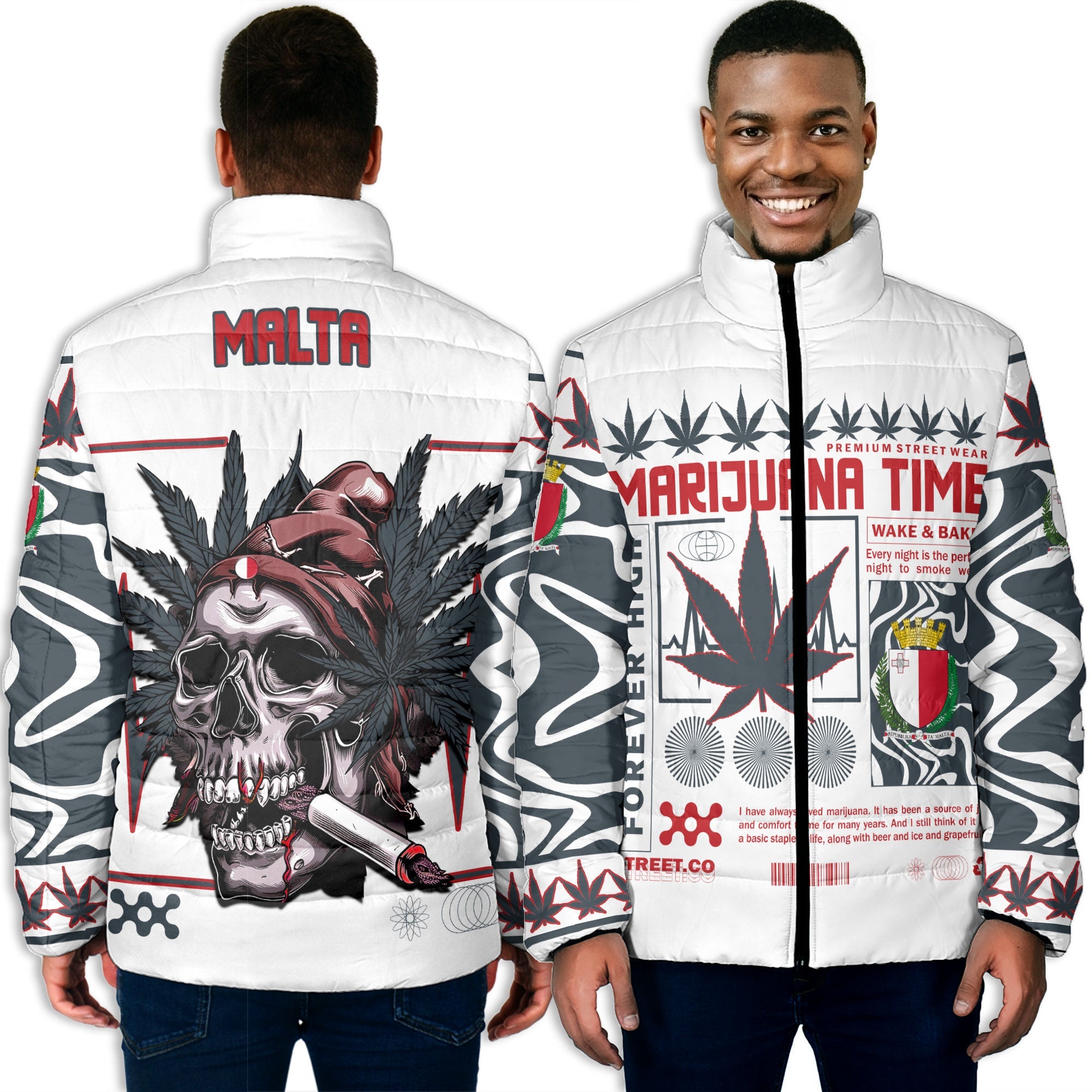 Malta Men Padded Jacket Flag & Coat Of Arms Marijuanas Style