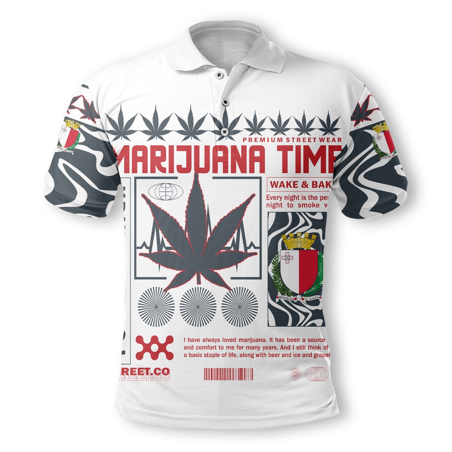 Malta Polo Shirt Flag & Coat Of Arms Marijuanas Style