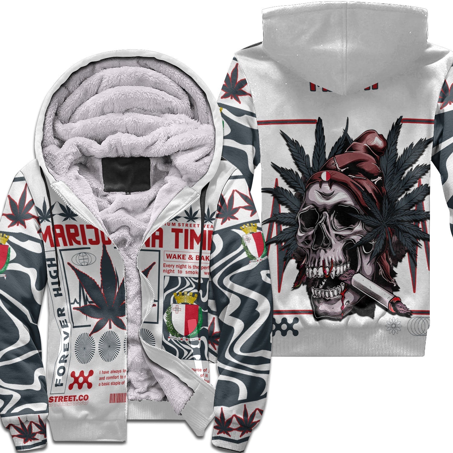 Malta Sherpa Hoodie Flag & Coat Of Arms Marijuanas Style