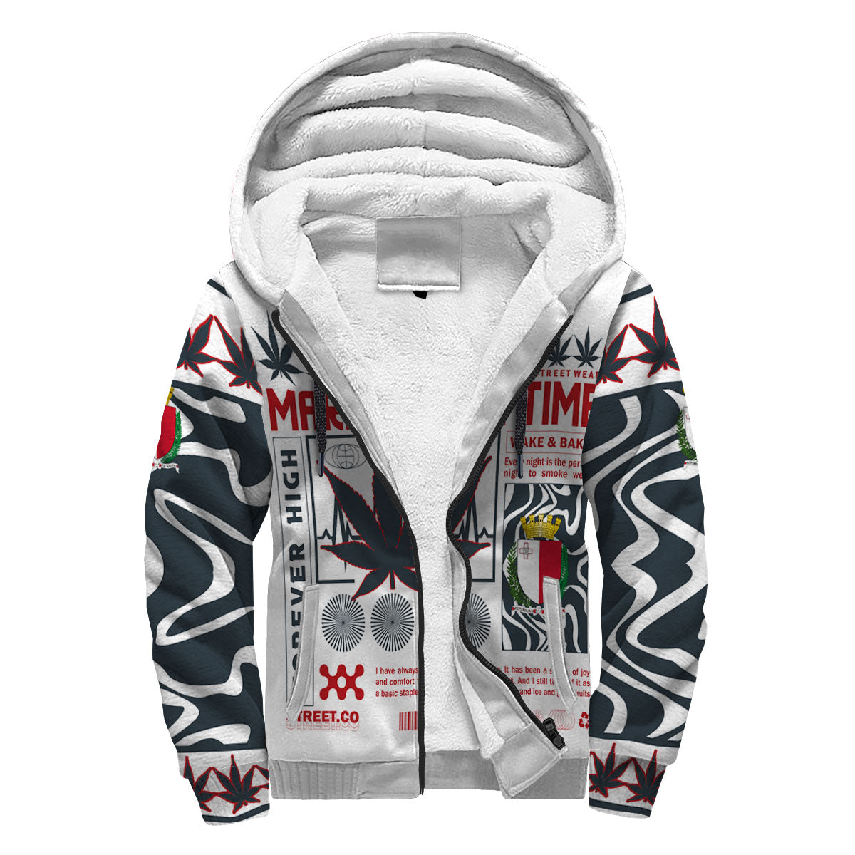 Malta Sherpa Hoodie Flag & Coat Of Arms Marijuanas Style