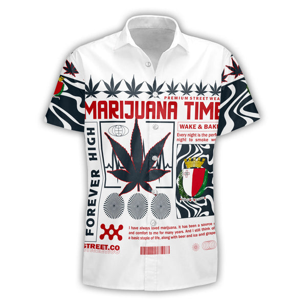 Malta Short Sleeve Shirt Flag & Coat Of Arms Marijuanas Style